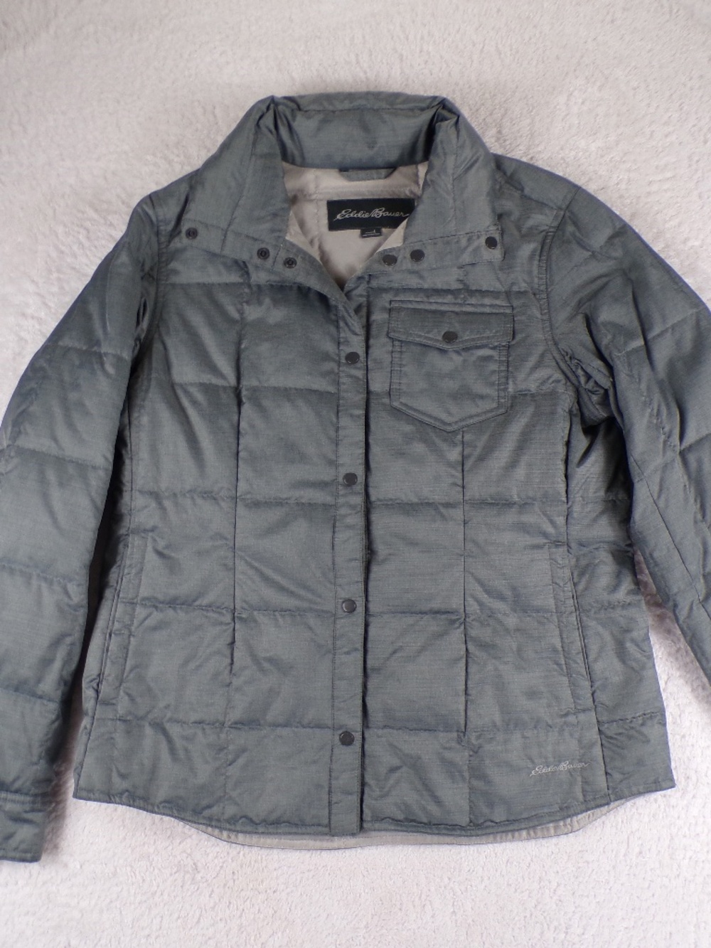 Eddie Bauer EB650 heather grey quilted puffer jacket women's size Large